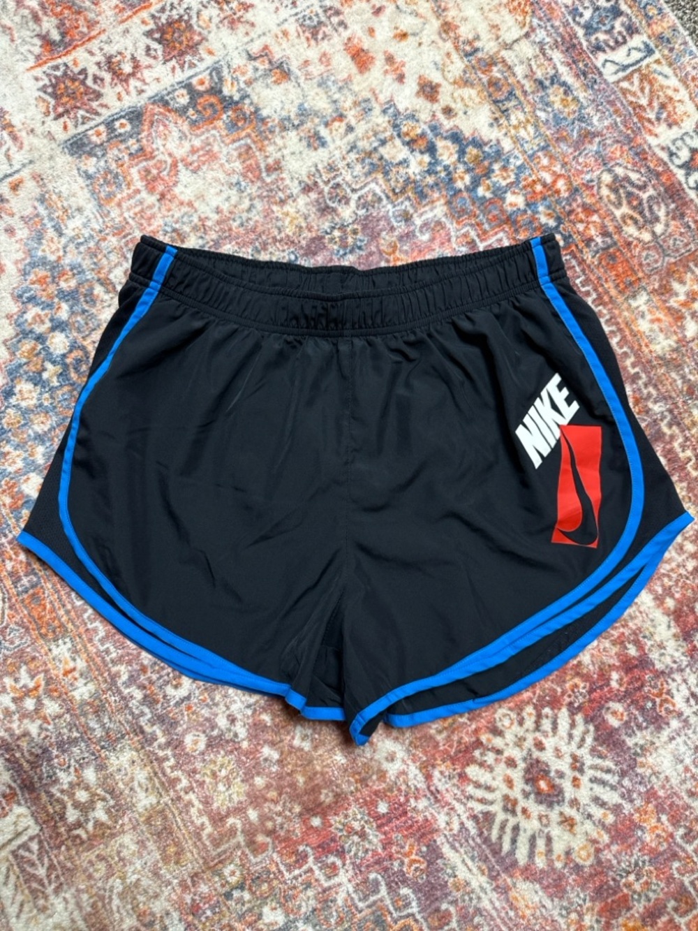 Nike Dri-FIT Running Shorts Black Blue Trim Size Large